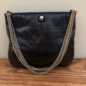 Ruth Saltz Black Snakeskin Shoulder Bag Adjustable Strap Purse Vintage Retro 80s